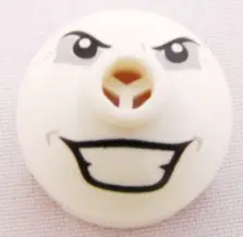 White Brick, Round 2 x 2 Dome Top with Angry Eyes and Grin Pattern (Joker Bomb)
