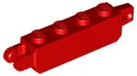 Red Hinge Brick 1 x 4 Locking with 1 Finger Vertical End and 2 Fingers Vertical End