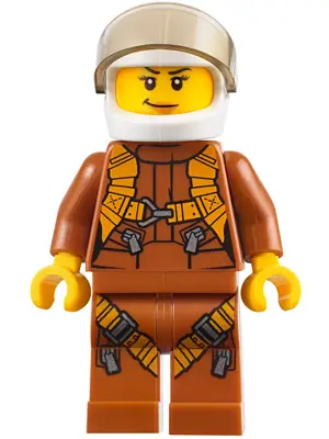 City Jungle Helicopter Pilot Female - Dark Orange Jumpsuit, Dark Orange Legs with Straps, White Helm