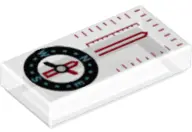 Trans-Clear Tile 1 x 2 with Compass and Red Scale Pattern