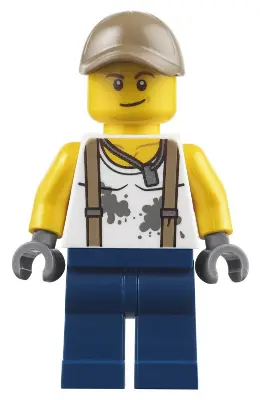 City Jungle Engineer - White Shirt with Suspenders and Dirt Stains, Dark Blue Legs, Dark Tan Cap wit