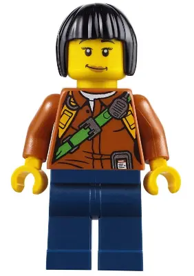 City Jungle Explorer Female - Dark Orange Shirt with Green Strap, Dark Blue Legs, Black Bob Cut Hair