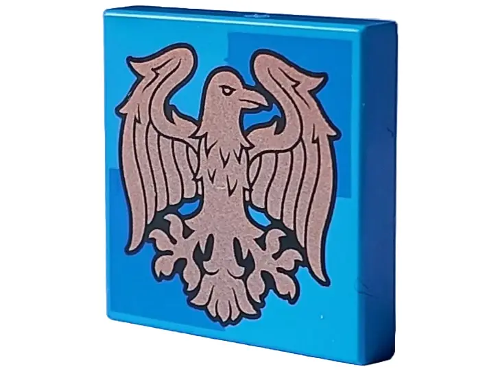 Dark Azure Tile 2 x 2 with Copper Ravenclaw Crest on Blue Squares Pattern