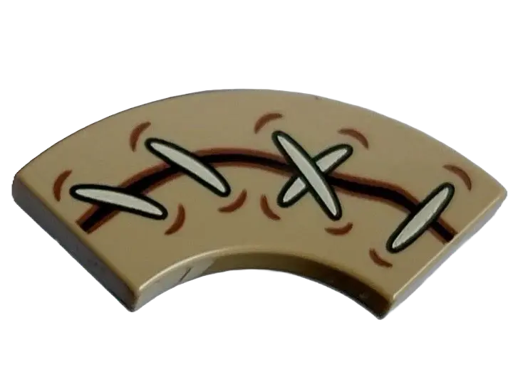 Dark Tan Tile, Round Corner 2 x 2 Macaroni with Dark Brown Line / Tear with White Stitches and Reddi