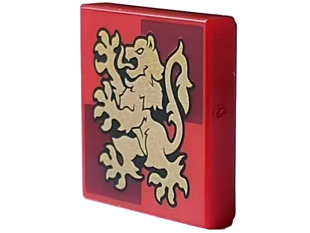 Red Tile 2 x 2 with Gold Gryffindor Crest on Dark Red Squares Pattern
