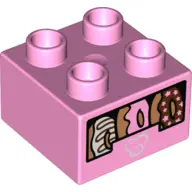 Bright Pink Duplo, Brick 2 x 2 with Donuts Box Pattern