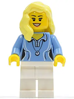 Medium Blue Female Shirt with Two Buttons and Shell Pendant, White Legs, Bright Light Yellow Female 