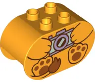 Bright Light Orange Duplo, Brick 2 x 4 x 2 Rounded Ends with Arms Holding Camera and Dark Orange Paw