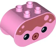 Bright Pink Duplo, Brick 2 x 4 x 2 Rounded Ends with Black Eyes, Coral Forehead, and Circle Mouth, O