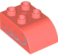 Coral Duplo, Brick 2 x 3 Slope Curved with Lavender Feathers Pattern on Both Sides