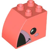 Coral Duplo, Brick 2 x 3 x 2 Slope Curved with Lavender Cheek and Black Eye, Beak, and Smile, Flamin