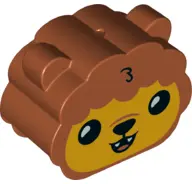 Dark Orange Duplo, Brick 2 x 4 x 3 Scalloped, Ears on Sides with Black Eyes, Nose, and Mouth, White 