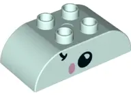 Light Aqua Duplo, Brick 2 x 4 Slope Curved Double with Black Eye and Smile and Bright Pink Cheek Pat