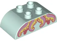 Light Aqua Duplo, Brick 2 x 4 Slope Curved Double with Bright Light Yellow, Bright Pink, and Coral O
