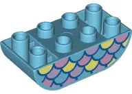 Medium Azure Duplo, Brick 2 x 4 Slope Curved Inverted Double with Bright Light Yellow, Bright Pink, 