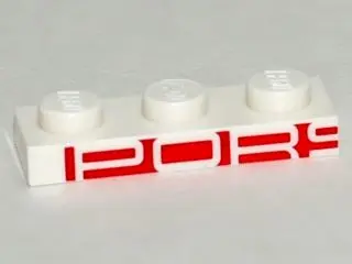 White Plate 1 x 3 with White 'PORS' on Red Background Pattern