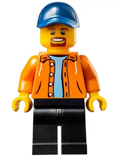 Race Official - Male, Orange Jacket Hoodie over Medium Blue Sweater, Black Legs, Dark Blue Cap with 