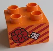 Orange Duplo, Brick 2 x 2 with Present / Gift with Bow and Stripes Pattern