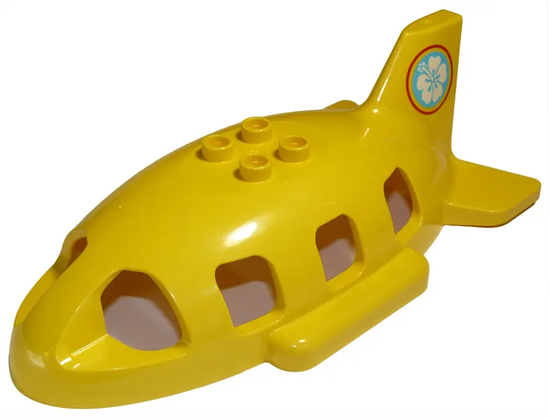 Yellow Duplo Airplane Midsize Fuselage Top with Tail with Flower in Red Circle Pattern