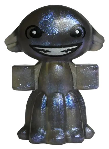 Satin Trans-Brown Grindylow with Black Eyes and Wide Open Mouth Smile with White Teeth Pattern