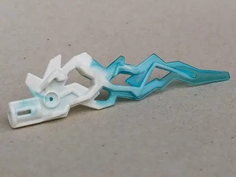 White Hero Factory Weapon Accessory, Flame / Lightning Bolt with Axle Hole with Marbled Trans-Light 