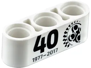 White Technic, Liftarm Thick 1 x 3 with Black '40', '1977-2017' and 24 Tooth Gear Pattern