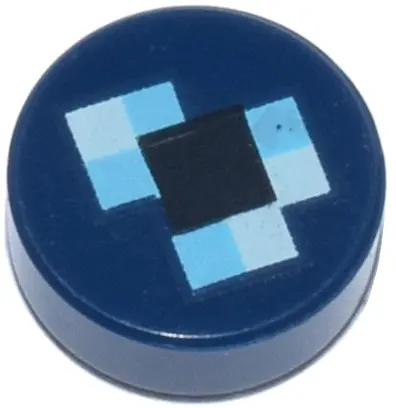 Dark Blue Tile, Round 1 x 1 with Pixelated Black, Medium Azure, and Aqua Squares Pattern (Minecraft 