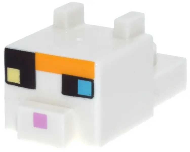 White Creature Head Pixelated with Ears, Nose, and Face with Dark Azure and Bright Light Yellow Eyes