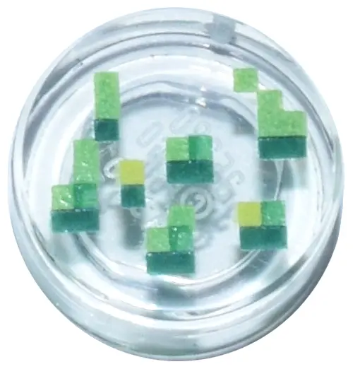 Trans-Clear Tile, Round 1 x 1 with Pixelated Bright Green, Dark Green, Green and Lime Rectangles and