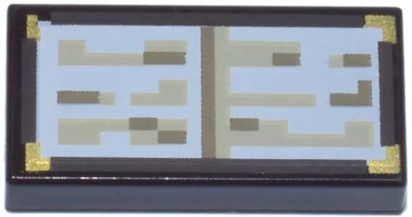 Brown Tile 1 x 2 with Pixelated Tan, Dark Tan, Gold and White Pattern (Minecraft Enchanting Table Bo