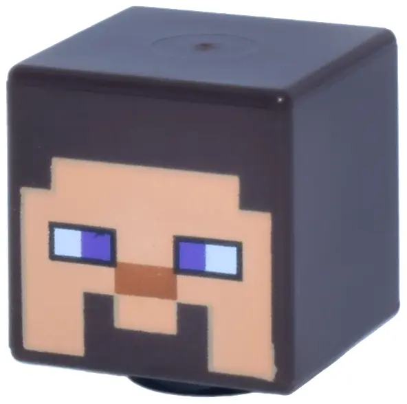 Brown Minifigure, Head, Modified Cube with Pixelated Nougat Face, Dark Purple Eyes, Dark Orange Nose