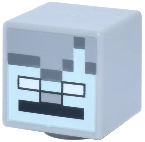 Bluish Gray Minifigure, Head, Modified Cube with Pixelated Light Aqua Face with Nose, Dark Bluish Gr