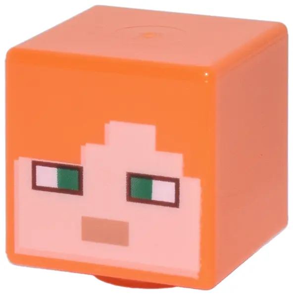 Minifigure, Head, Modified Cube with Pixelated Light Nougat Face, Green Eyes, and Nougat Mouth Patte