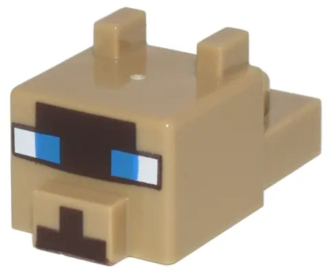 Dark Tan Creature Head Pixelated with Ears, Nose, and Face with Blue Eyes and Dark Brown Nose and Fa