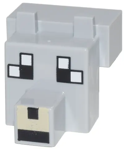 Light Bluish Gray Creature Head Pixelated with Snout with Black and White Eyes Large, Tan Muzzle Pat