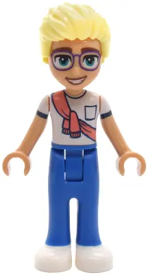 Olly - White Shirt with Coral Scarf, Blue Trousers, White Shoes