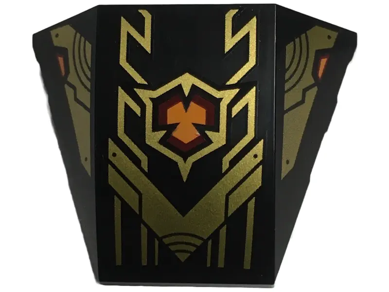 Black Wedge 4 x 3 Triple Curved No Studs with Gold Armor Plates, Geometric Lines and Dark Red and Or
