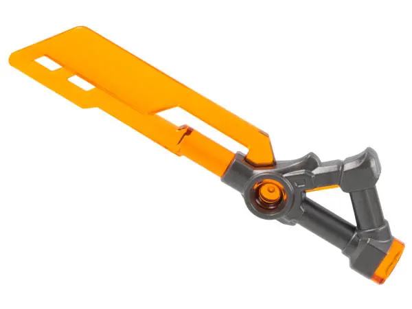 Trans-Orange Minifigure, Weapon Sword with 3 Holes in Blade with Molded Pearl Dark Gray Triangular H