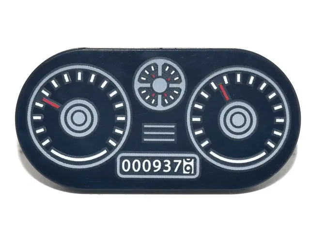 Black Tile, Round 2 x 4 Oval with Vehicle Dashboard, Speedometer, Gauges, and Odometer '0009379' Pat