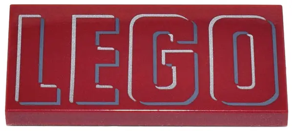 Dark Red Tile 2 x 4 with Dark Bluish Gray and Silver Outlined 'LEGO' Pattern
