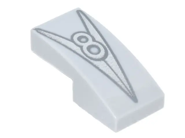 Light Bluish Gray Slope, Curved 2 x 1 x 2/3 with Metallic Silver Letter V and Number 8 Hood Ornament