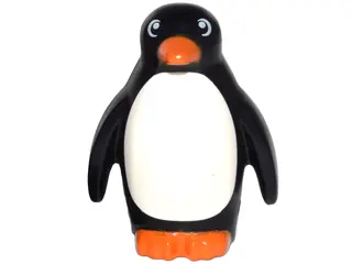 Black Penguin with Flippers and Stud on Back with Orange Beak and Feet and White Stomach Pattern