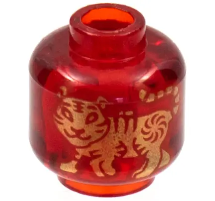 Trans-Red Minifigure, Head without Face with Gold Tiger Pattern on Both Sides