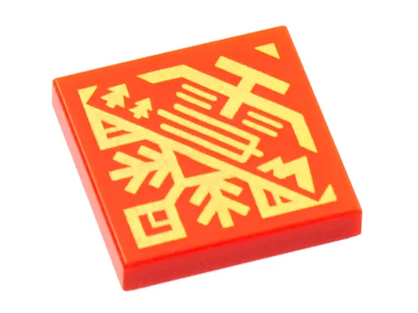 Red Tile 2 x 2 with Gold Temple, Trees, and Hills Logo Pattern