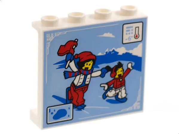 White Panel 1 x 4 x 3 with Side Supports - Hollow Studs with Ice Skating Scene Pattern