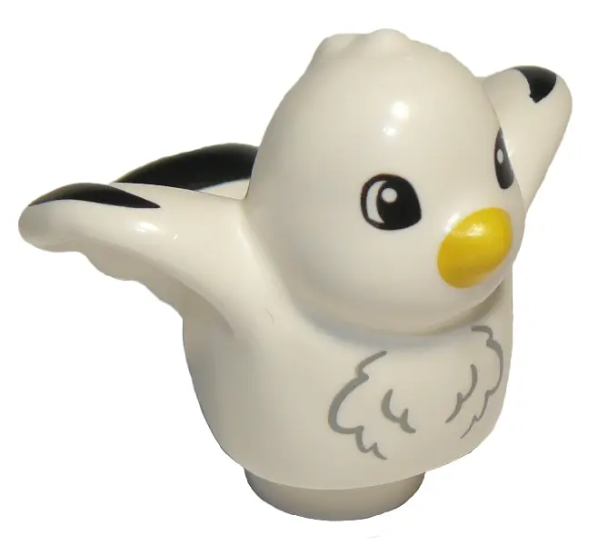 White Duplo Bird with Black Wing Tips, Yellow Beak Pattern (Seagull)