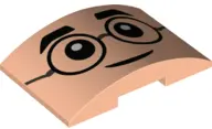 Light Nougat Slope, Curved 6 x 4 Double with Black Glasses Round, Black Eyebrows, Black Eyes and Gri