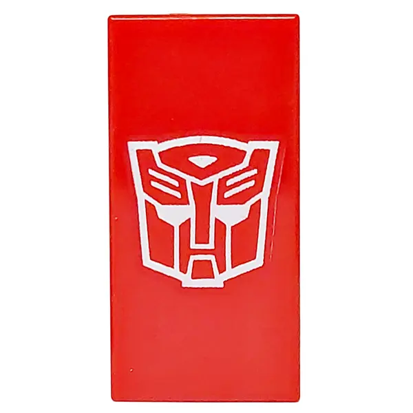 Red Tile 1 x 2 with White Robot Mask Transformers Autobot Symbol Pattern (BrickHeadz Optimus Prime V