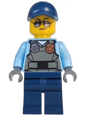 Police - City Officer, Sunglasses, Gray Vest with Radio and Gold Badge, Dark Blue Legs, Dark Blue Ca