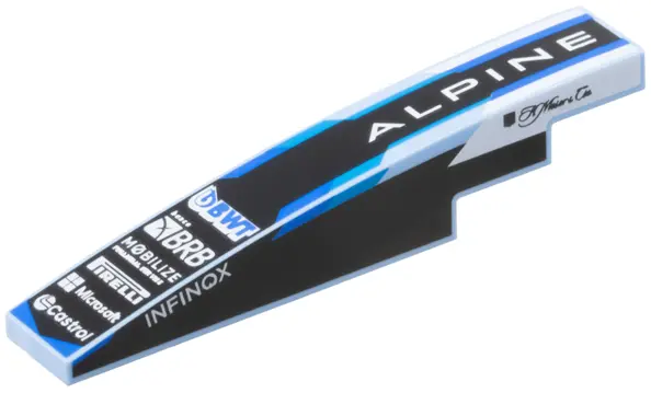 Bright Light Blue Slope, Curved 6 x 1 with Blue 'BWT', White 'ALPINE', 'banco BRB', 'MOBILIZE', 'PIR